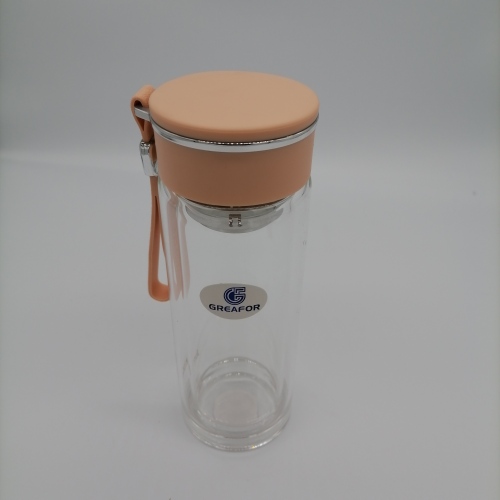 Double wall Plastic Lid double wall Glass Water bottle with infuser